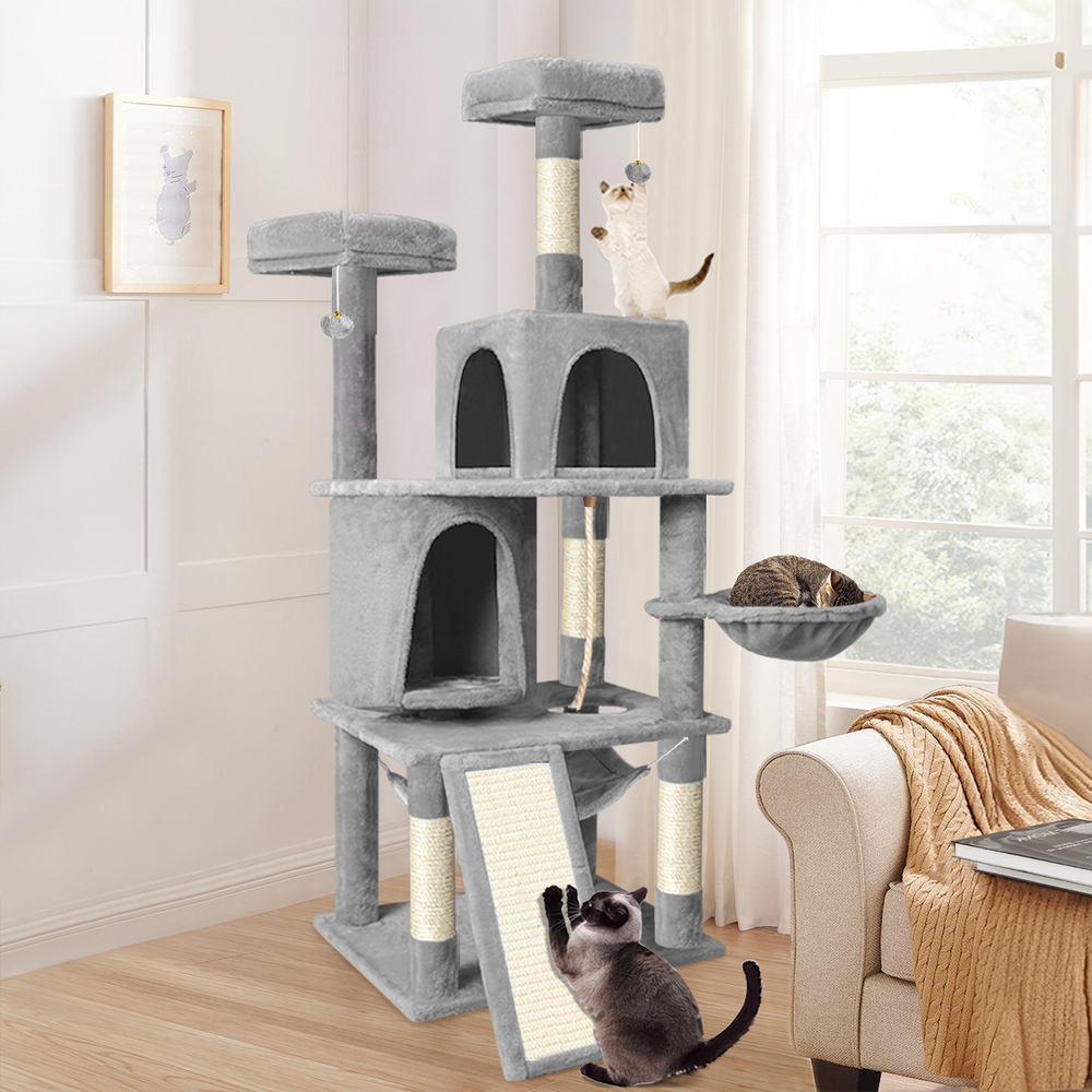 Cat Tree, Small Cat Condo with Sisal Scratching Post and Massage Post Light  Gray