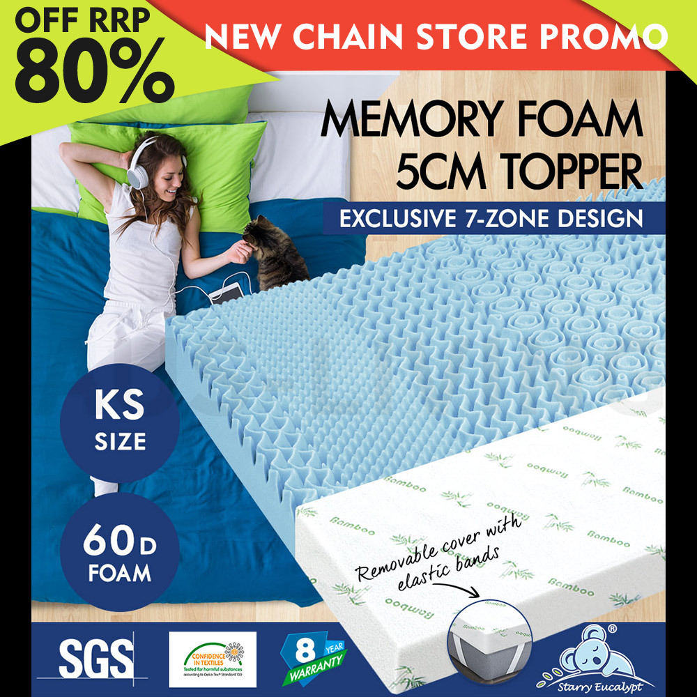 Memory Foam Mattress Topper 7 Zone Cool Gel BAMBOO FABRIC COVER 5CM