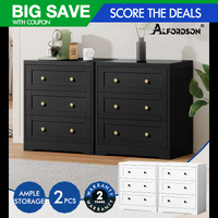 ALFORDSON 2x Chest of Drawers 3 Drawer Storage Cabinet Bedside Table Hamptons