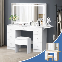ALFORDSON Dressing Table Stool Set Makeup Mirror LED Vanity Desk 7 Drawers