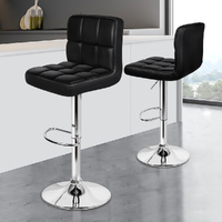ALFORDSON 2x Bar Stools Ralph Kitchen Swivel Chair Leather Gas Lift BLACK