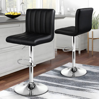 ALFORDSON 2x Bar Stools Macias Kitchen Swivel Chair Leather Gas Lift BLACK