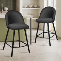 ALFORDSON 2x Bar Stools 66cm Kitchen Counter Velvet Dining Chairs Dark Grey