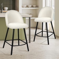 ALFORDSON 2x Bar Stools 66cm Kitchen Counter Velvet Vintage Dining Chairs White