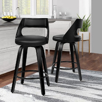 ALFORDSON 2x Swivel Bar Stools Eden Kitchen Wooden Dining Chair ALL BLACK