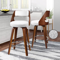 ALFORDSON 2x Swivel Bar Stools 65cm Kitchen Wooden Dining Chair Boucle White