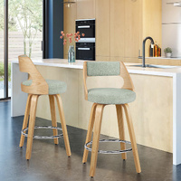 ALFORDSON 2x Swivel Bar Stools Teddy Fleece 65cm Kitchen Dining Chair Green