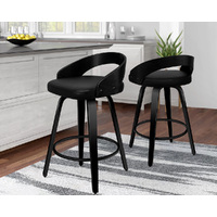ALFORDSON 2x Swivel Bar Stools Caden Kitchen Wooden Dining Chair ALL BLACK