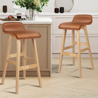 ALFORDSON 2x Wooden Bar Stools 74cm Kitchen Dining Chair Leather Samuel Brown