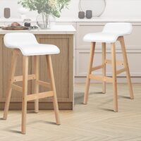 ALFORDSON 2x Wooden Bar Stools Kitchen Dining Chair Leather Samuel WHITE