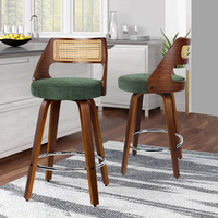 ALFORDSON 2x Bar Stools Chenille 65cm Swivel Kitchen Wooden Dining Chair Green
