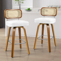 ALFORDSON 2x Bar Stools Kitchen Vintage Leather Seat Rattan Chair Wooden White