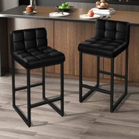 ALFORDSON 2x Bar Stools 65cm Kitchen Counter Metal Leather Dining Chairs Black