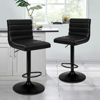 ALFORDSON 2x Bar Stools Ruel Kitchen Swivel Chair Leather Gas Lift ALL BLACK