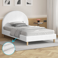 ALFORDSON Bed Frame Single Size Mattress Base Platform White Boucle CALLA