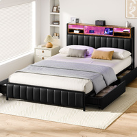 ALFORDSON Bed Frame Double Size LED Charging Station Storage Drawers Leather