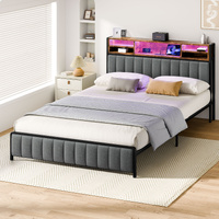 ALFORDSON Bed Frame Double Size LED Charging Station Linen Grey Mattress Base