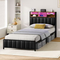 ALFORDSON Bed Frame King Single Size LED Charging Station Leather Black Platform