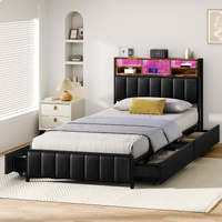 ALFORDSON Bed Frame King Single LED Charging Station Storage Drawers Leather