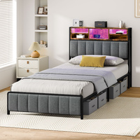 ALFORDSON Bed Frame King Single Size LED Charging Station Linen Grey Platform