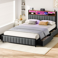 ALFORDSON Bed Frame Queen Size LED Charging Station Storage Drawers Linen Grey