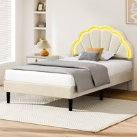 ALFORDSON Bed Frame King Single LED Adjustable Headboard Velvet Beige Platform