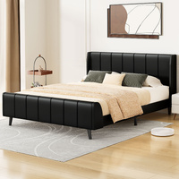 ALFORDSON Bed Frame Double Size Tufted Headboard Base Black Leather HUNDOLF