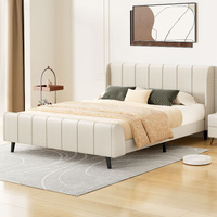 ALFORDSON Bed Frame Double Size Tufted Headboard Base Beige Fabric HUNDOLF