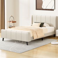 ALFORDSON Bed Frame King Single Tufted Headboard Base Beige Fabric HUNDOLF