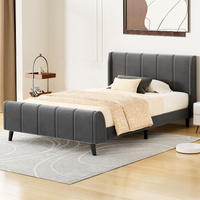ALFORDSON Bed Frame King Single Tufted Headboard Base Grey Velvet HUNDOLF