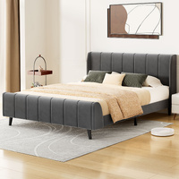 ALFORDSON Bed Frame Queen Size Tufted Headboard Base Grey Velvet HUNDOLF