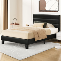 ALFORDSON Bed Frame King Single Upholstered Platform Black Leather HARLENE