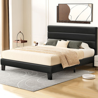 ALFORDSON Bed Frame Queen Size Upholstered Platform Black Leather HARLENE