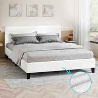 ALFORDSON Bed Frame Double Mattress Base Wooden Platform Boucle Fabric White