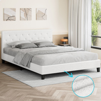 ALFORDSON Bed Frame Queen Size Wooden Base Platform White Boucle MADELYN