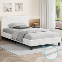 ALFORDSON Bed Frame Single Size Wooden Base Platform White Boucle MADELYN