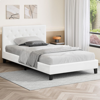 ALFORDSON Bed Frame Single Size Wooden Base Platform Leather White MADELYN
