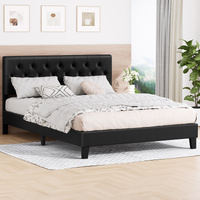 ALFORDSON Bed Frame Double Size Tufted Headboard Modern Leather Black Meduna