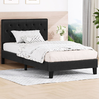 ALFORDSON Bed Frame Single Size Tufted Headboard Modern Fabric Charcoal Meduna