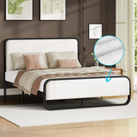 ALFORDSON Metal Bed Frame Double Upholstered Headboard Boucle White Platform