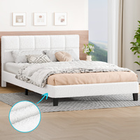 ALFORDSON Bed Frame Double Size Wooden Slats Platform Boucle White Paula