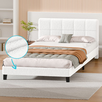 ALFORDSON Bed Frame King Size Wooden Slats Platform Boucle White Paula