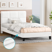 ALFORDSON Bed Frame King Single Wooden Slats Platform Boucle White Paula
