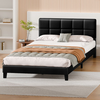 ALFORDSON Bed Frame Queen Size Wooden Slats Platform Leather Black Paula