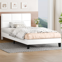 ALFORDSON Bed Frame Single Size Wooden Slats Platform Leather White Paula