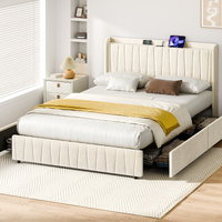 ALFORDSON Bed Frame Queen Size 4 Storage Drawers Charging Station Velvet Beige