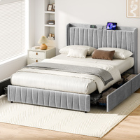 ALFORDSON Bed Frame Queen Size 4 Storage Drawers Charging Station Velvet Grey