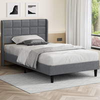 ALFORDSON Bed Frame King Single Upholstered Wingback Base Wood Fabric Grey SARAH