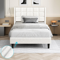 ALFORDSON Bed Frame Single Size Upholstered Wingback Boucle White Mattress Base
