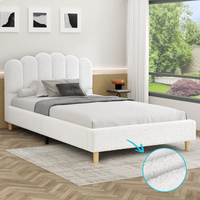 ALFORDSON Bed Frame Single Size Upholstered Platform Base White Boucle TANIA